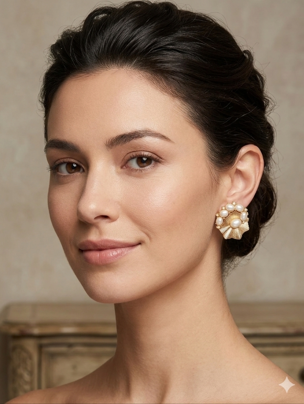 Gold Pearl Cluster Clip-On Earrings